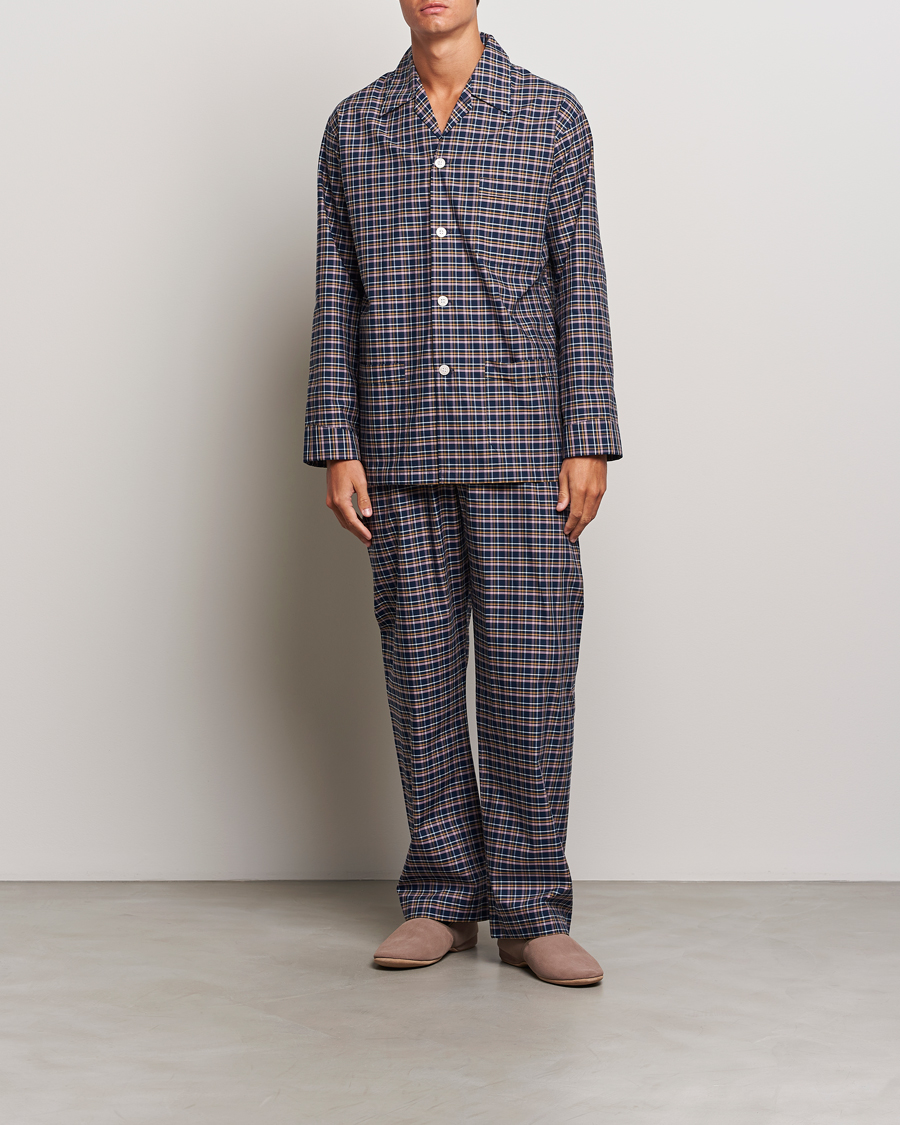 Herr | Pyjamasset | Derek Rose | Cotton Checked Pyjama Set Navy
