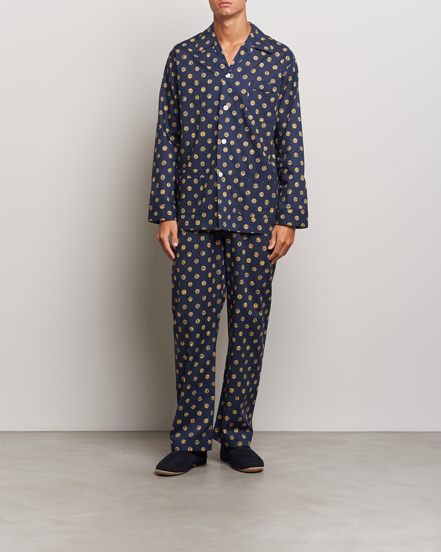 Herr | Pyjamasset | Derek Rose | Printed Cotton Pyjama Set Navy
