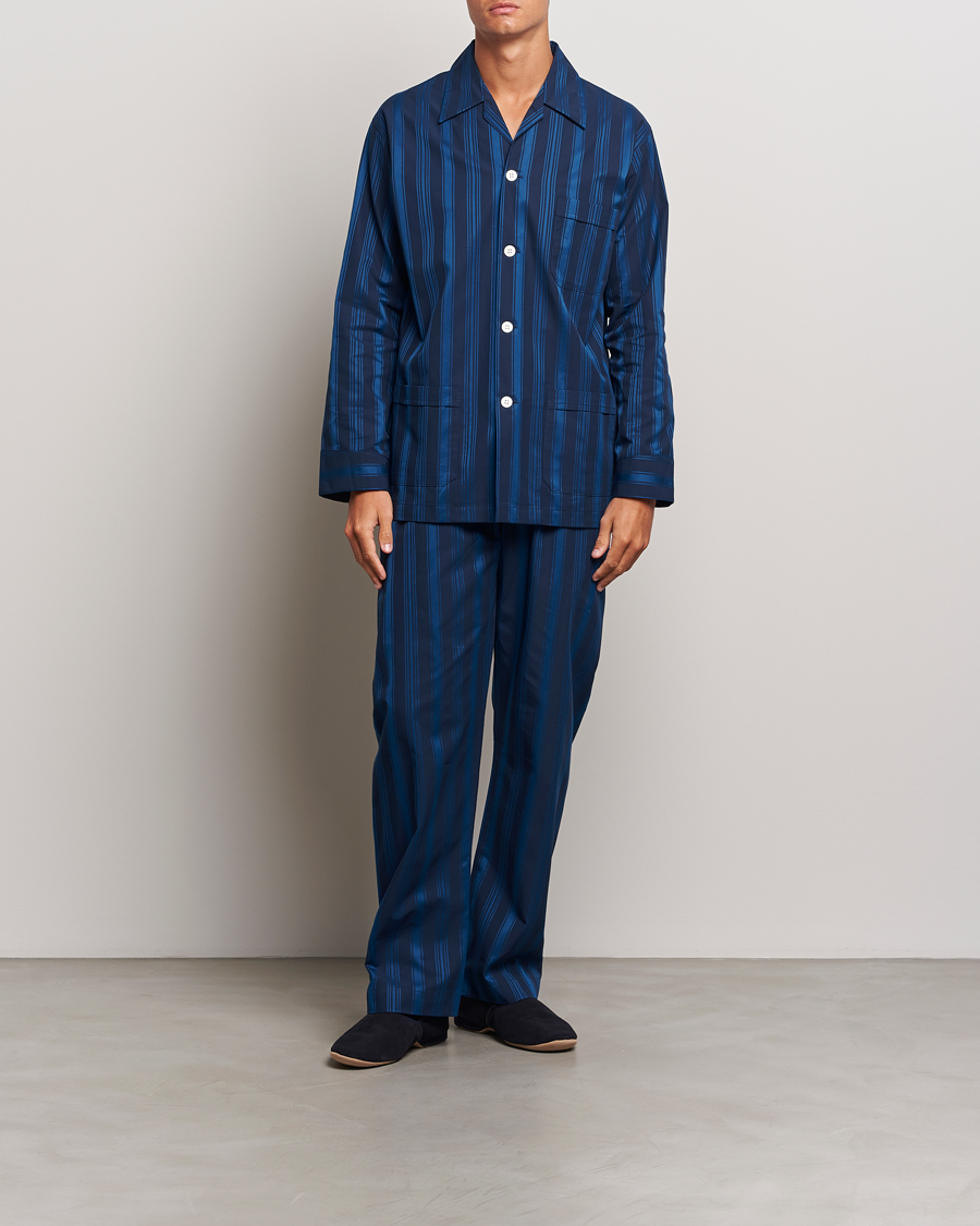 Herr | Derek Rose | Derek Rose | Striped Cotton Pyjama Set Navy