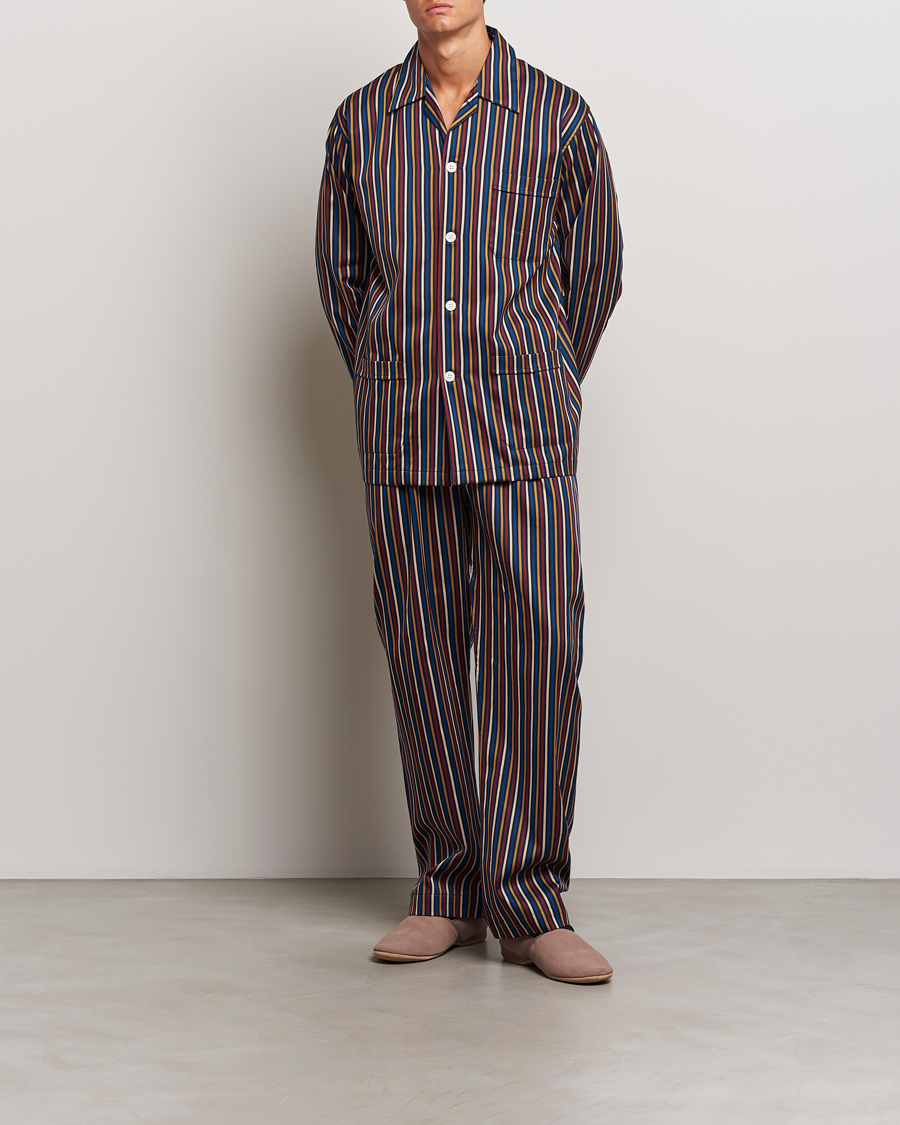 Herr |  | Derek Rose | Striped Cotton Pyjama Set Navy