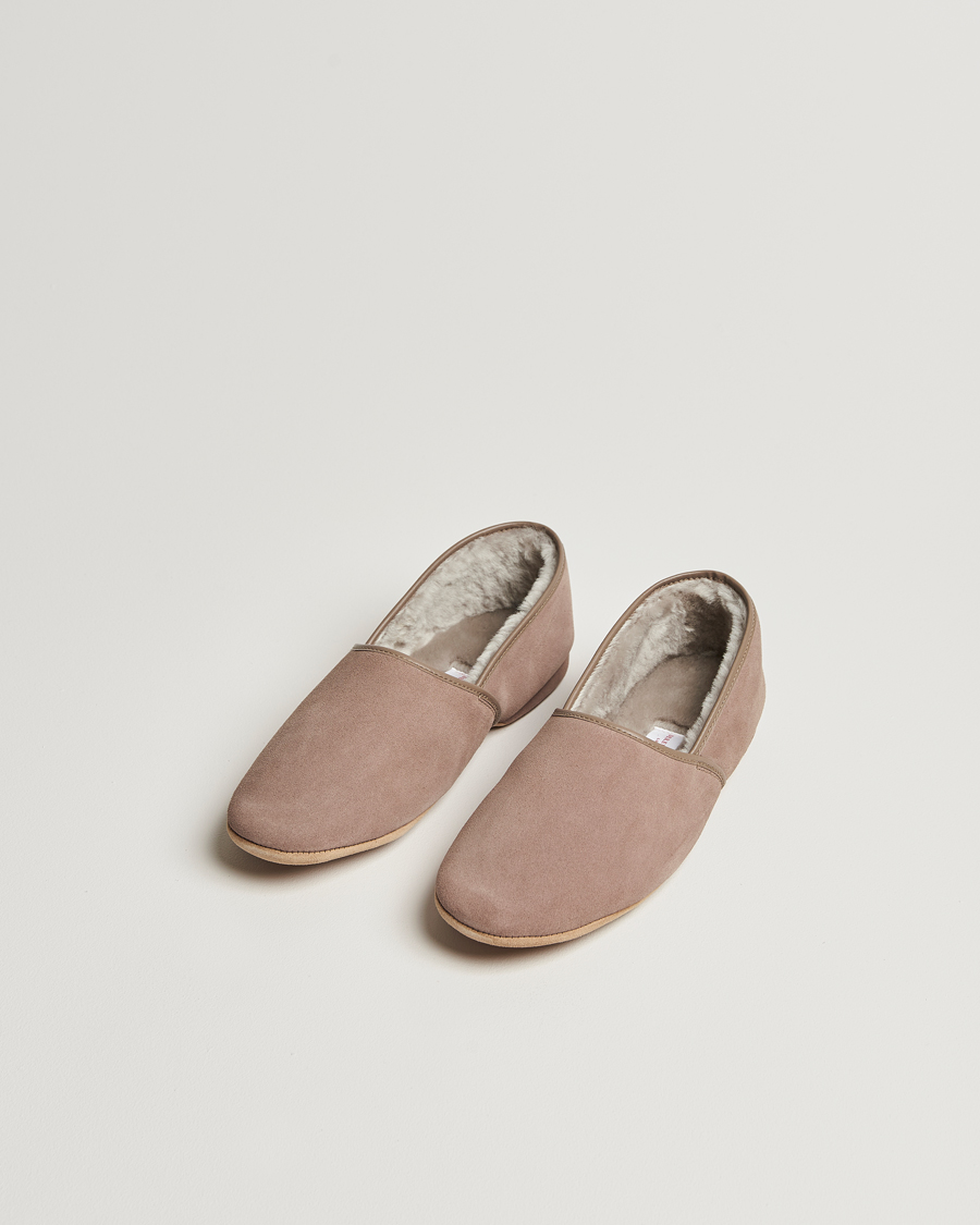 Herr | Skor | Derek Rose | Crawford Sheepskin Suede Slippers Beige