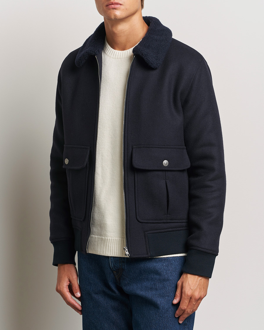 Herr |  | A.P.C. | Ben Shearling Bomber Jacket Dark Navy