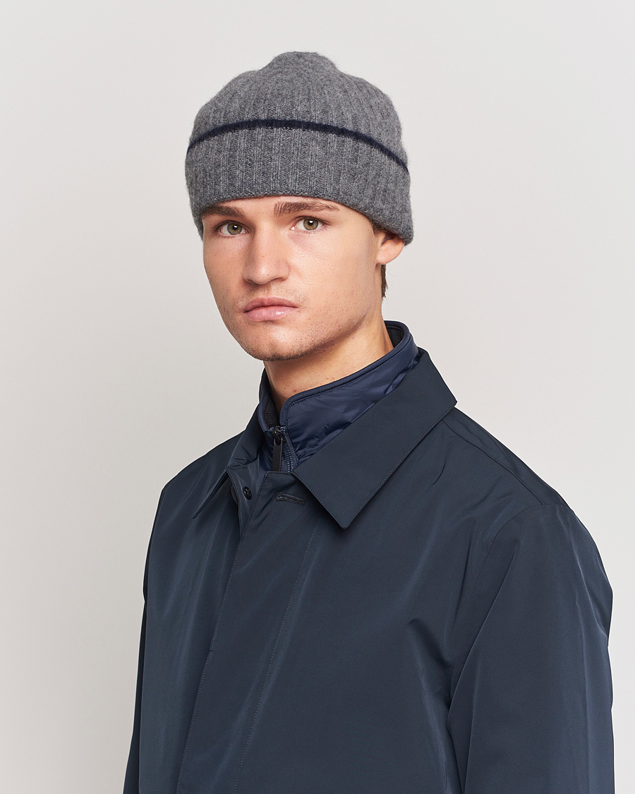 Herr |  | Amanda Christensen | Rib Knitted Cashmere Paspoal Cap Grey Melange