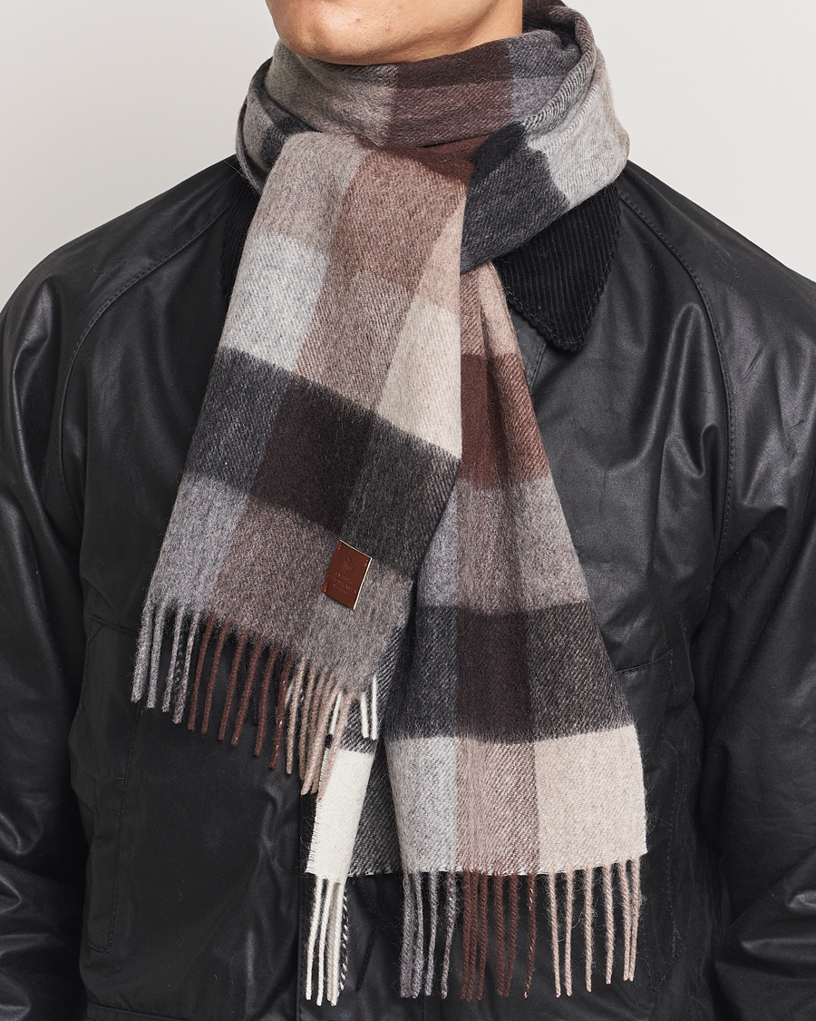 Herr |  | Amanda Christensen | Merino Wool Block Check Scarf Brown/Grey