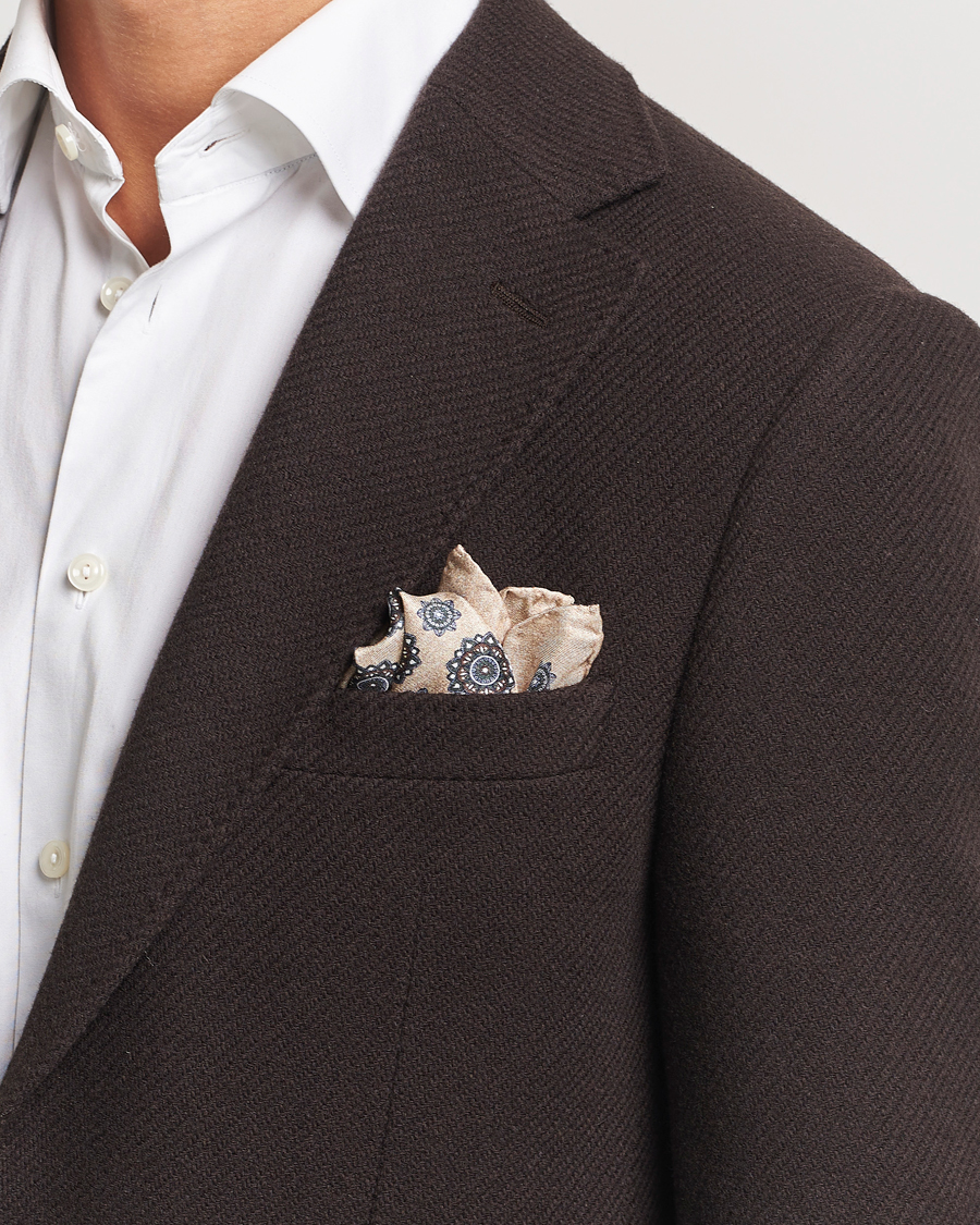 Herr |  | Amanda Christensen | Silk Twill Printed Flower Pocket Square Cream