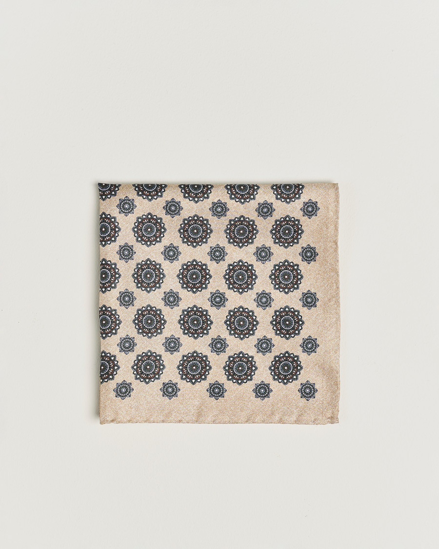 Herr |  | Amanda Christensen | Silk Twill Printed Flower Pocket Square Cream