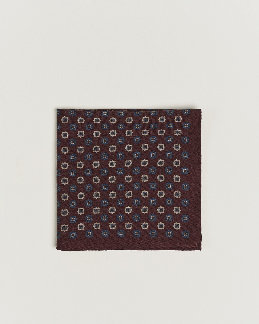 Herr |  | Amanda Christensen | Wool Flannel Printed Flower Pocket Square Wine