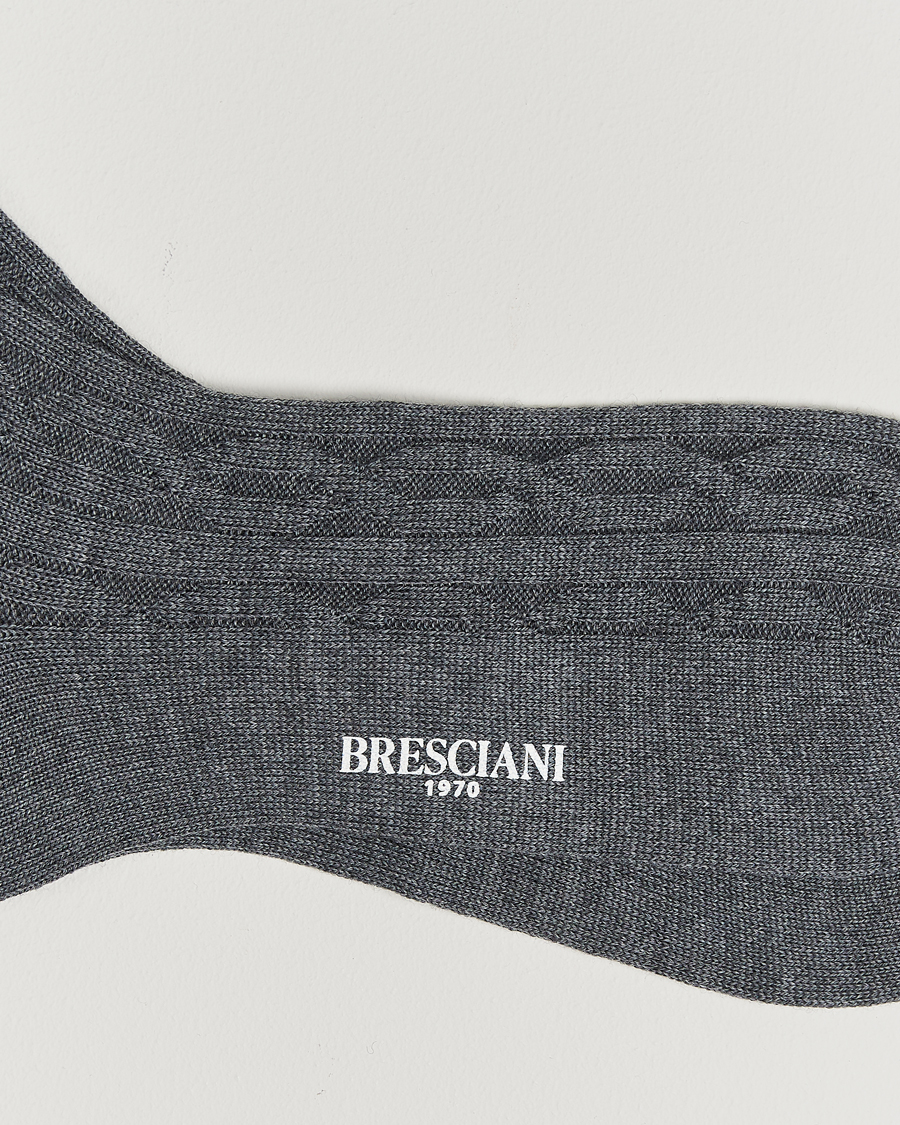 Herr |  | Bresciani | Link Ribbed Wool Socks Light Grey