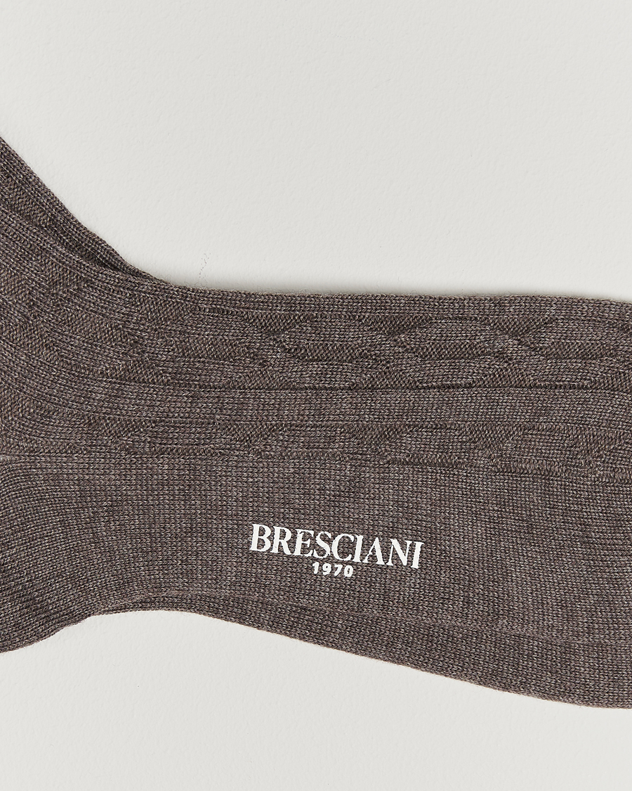 Herr |  | Bresciani | Link Ribbed Wool Socks Taupe