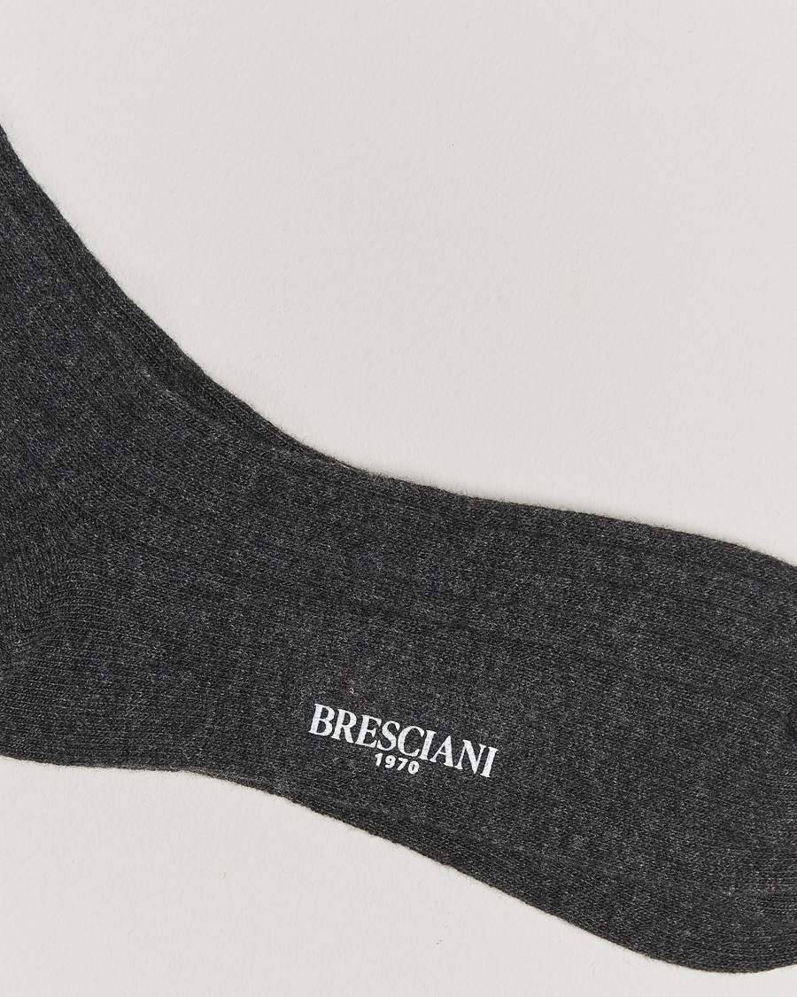 Herr |  | Bresciani | Wool/Cashmere Ribbed Socks Dark Grey