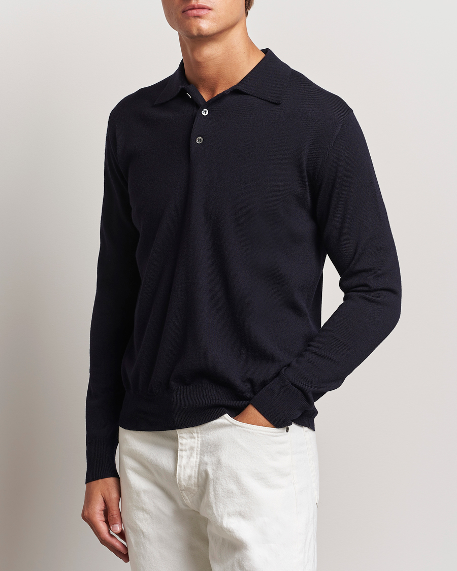 Herr |  | Altea | Merino Long Sleeve Polo Navy