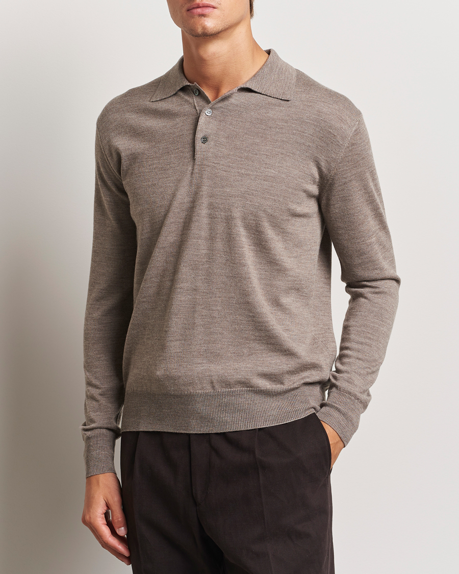 Herr |  | Altea | Merino Long Sleeve Polo Beige