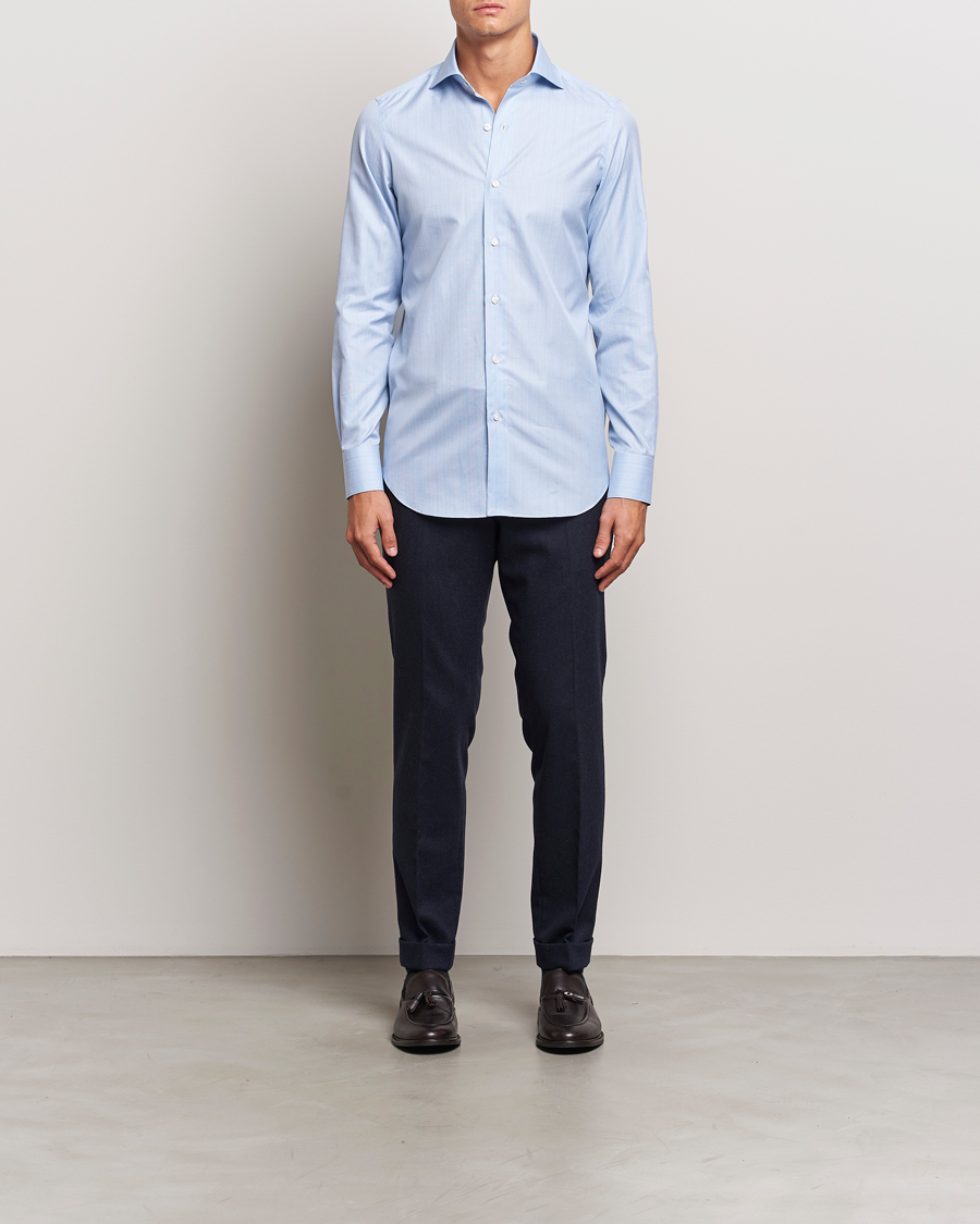 Herr |  | Finamore Napoli | Milano Slim Giza 170 Dress Shirt Blue Check