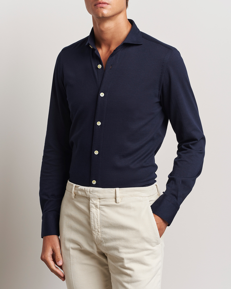 Herr | Pikéskjortor | Finamore Napoli | Cotton/Cashmere Jersey Shirt Navy