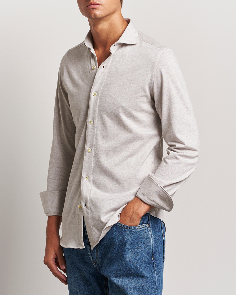 Herr | Skjortor | Finamore Napoli | Cotton/Cashmere Jersey Shirt Beige