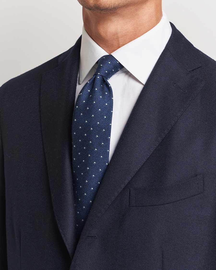 Herr |  | Finamore Napoli | Wool/Silk Grenadine Dot Tie Navy