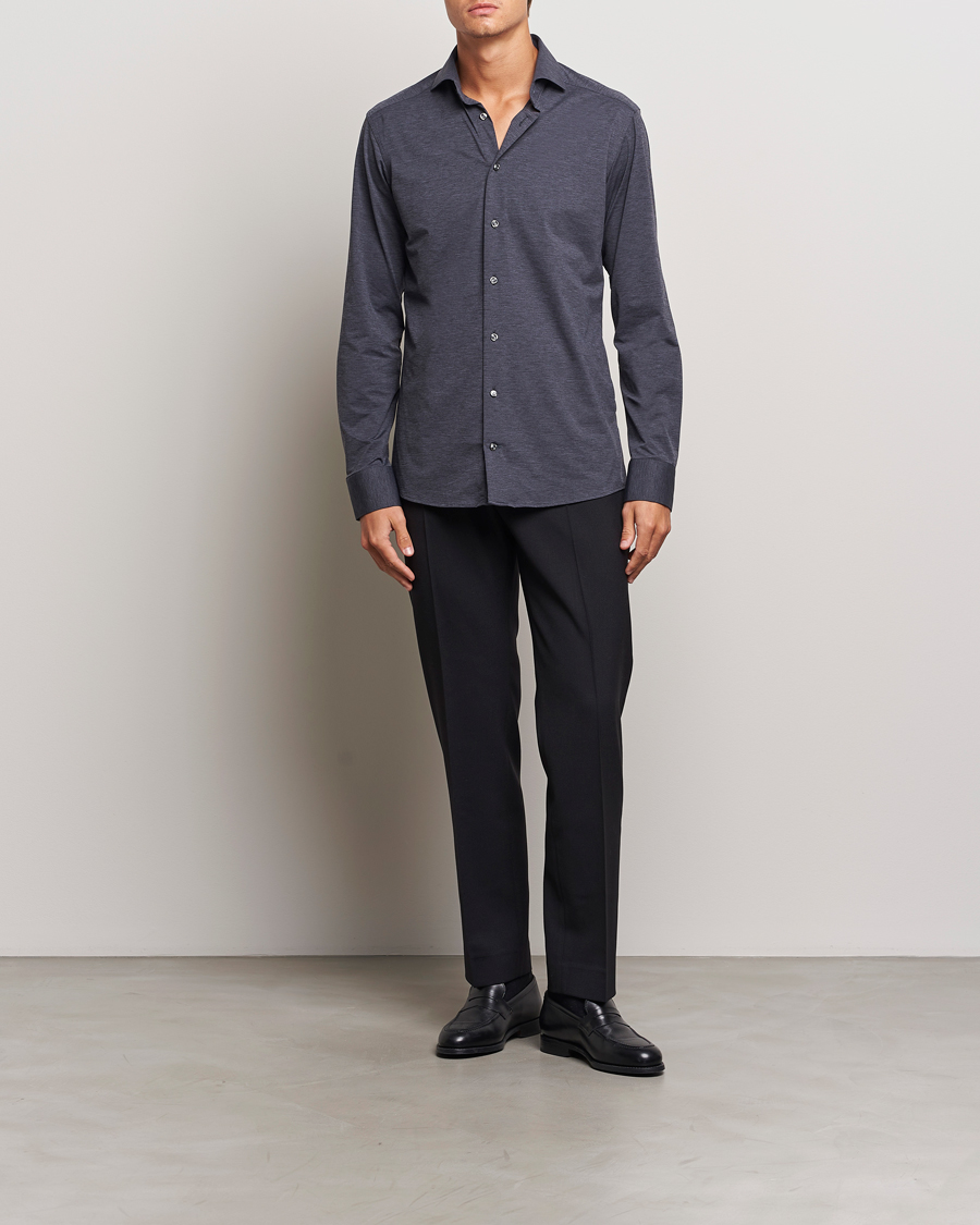 Herr |  | Eton | Slim Fit Four Way Stretch Shirt Dark Grey