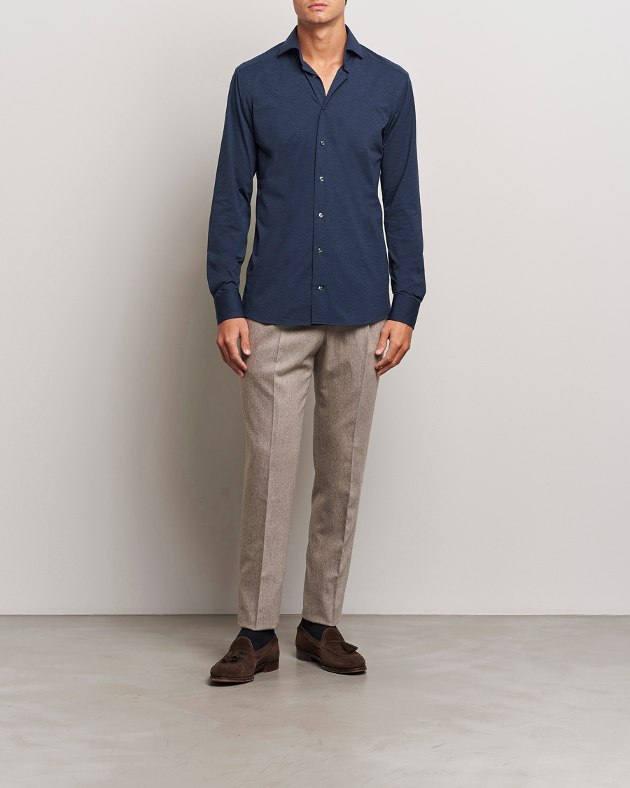 Herr |  | Eton | Slim Fit Four Way Stretch Shirt Navy Blue