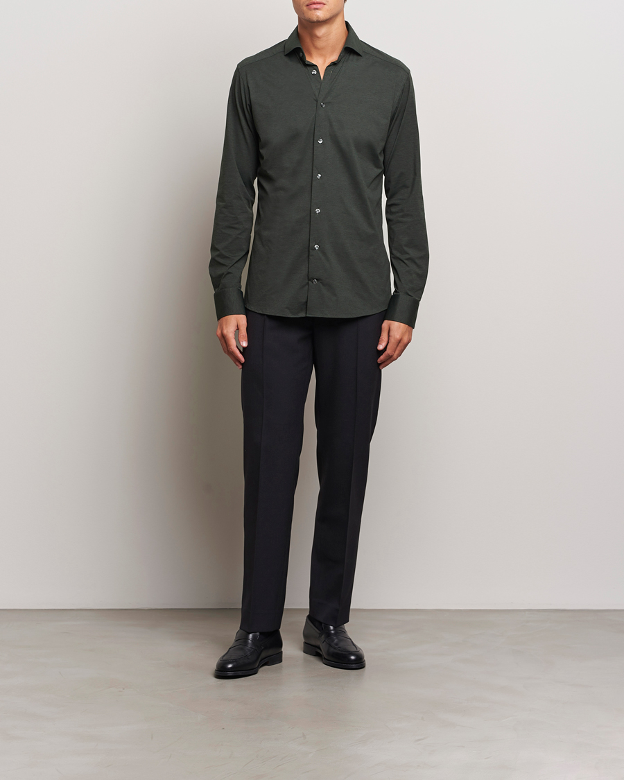 Herr |  | Eton | Slim Fit Four Way Stretch Shirt Dark Green