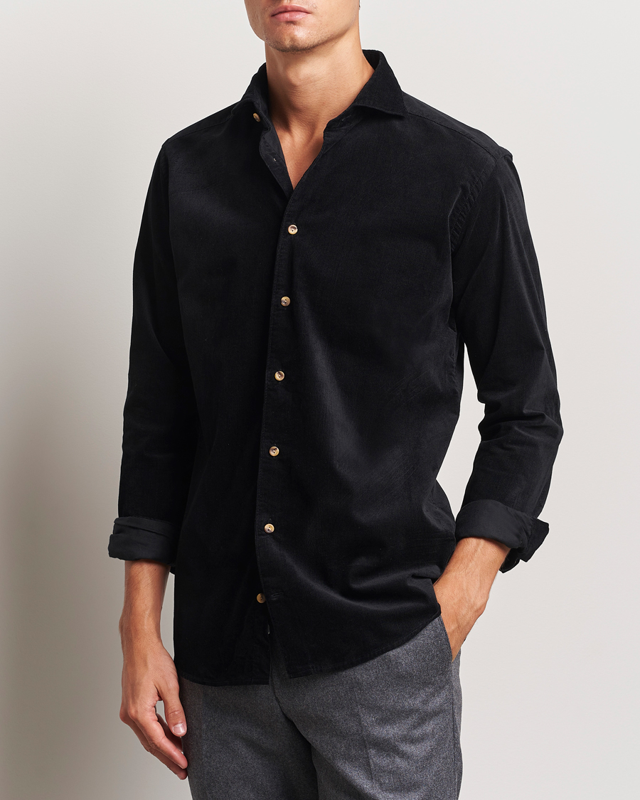 Herr |  | Eton | Slim Fit Fine Wale Corduroy Shirt Black