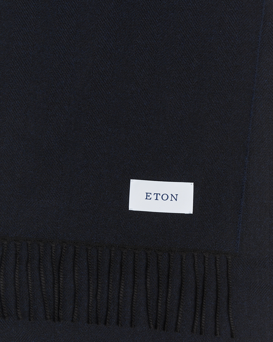 Herr |  | Eton | Merino Wool Herringbone Scarf Navy Blue