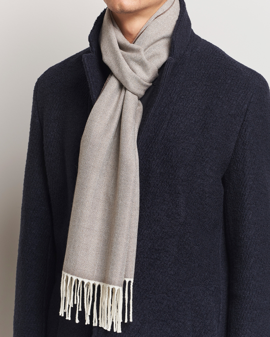 Herr |  | Eton | Merino Wool Herringbone Scarf Beige