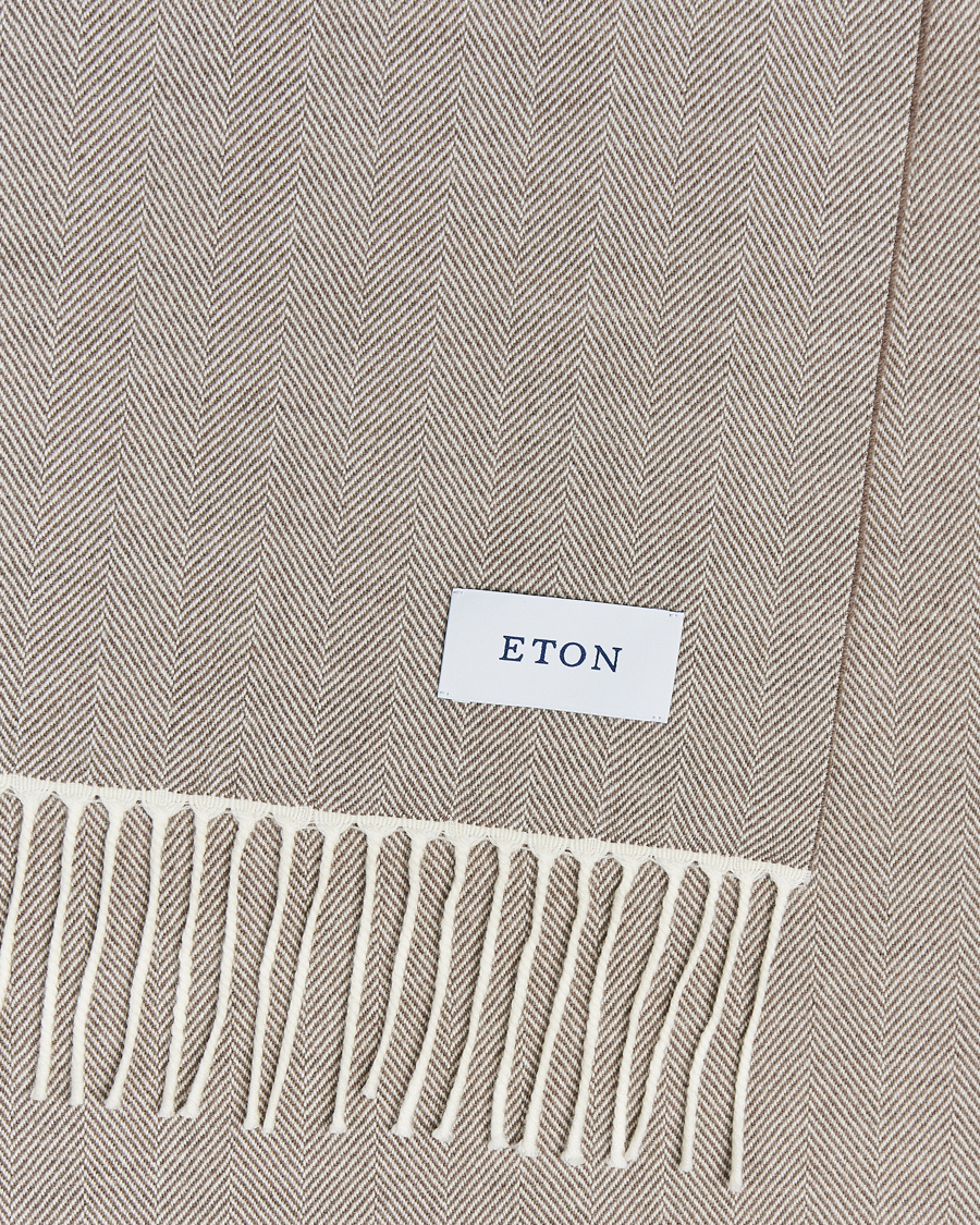 Herr |  | Eton | Merino Wool Herringbone Scarf Beige