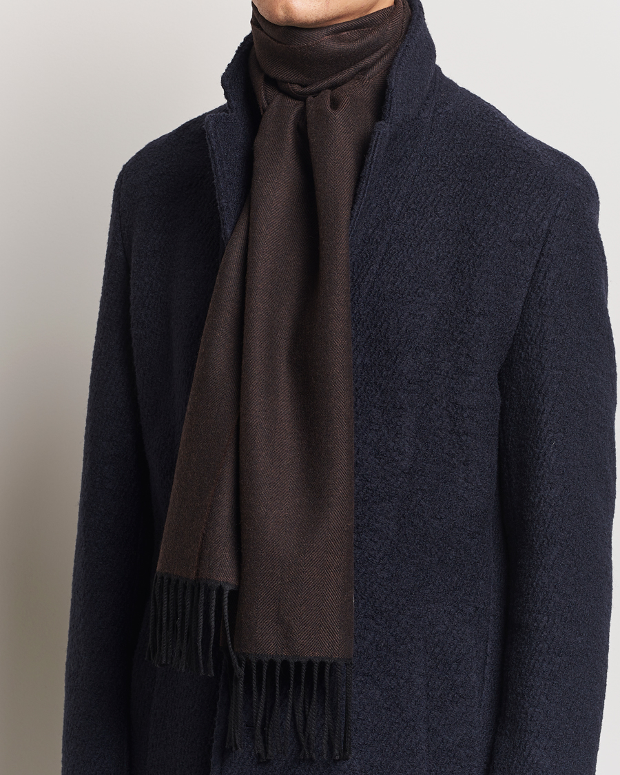 Herr |  | Eton | Merino Wool Herringbone Scarf Dark Brown