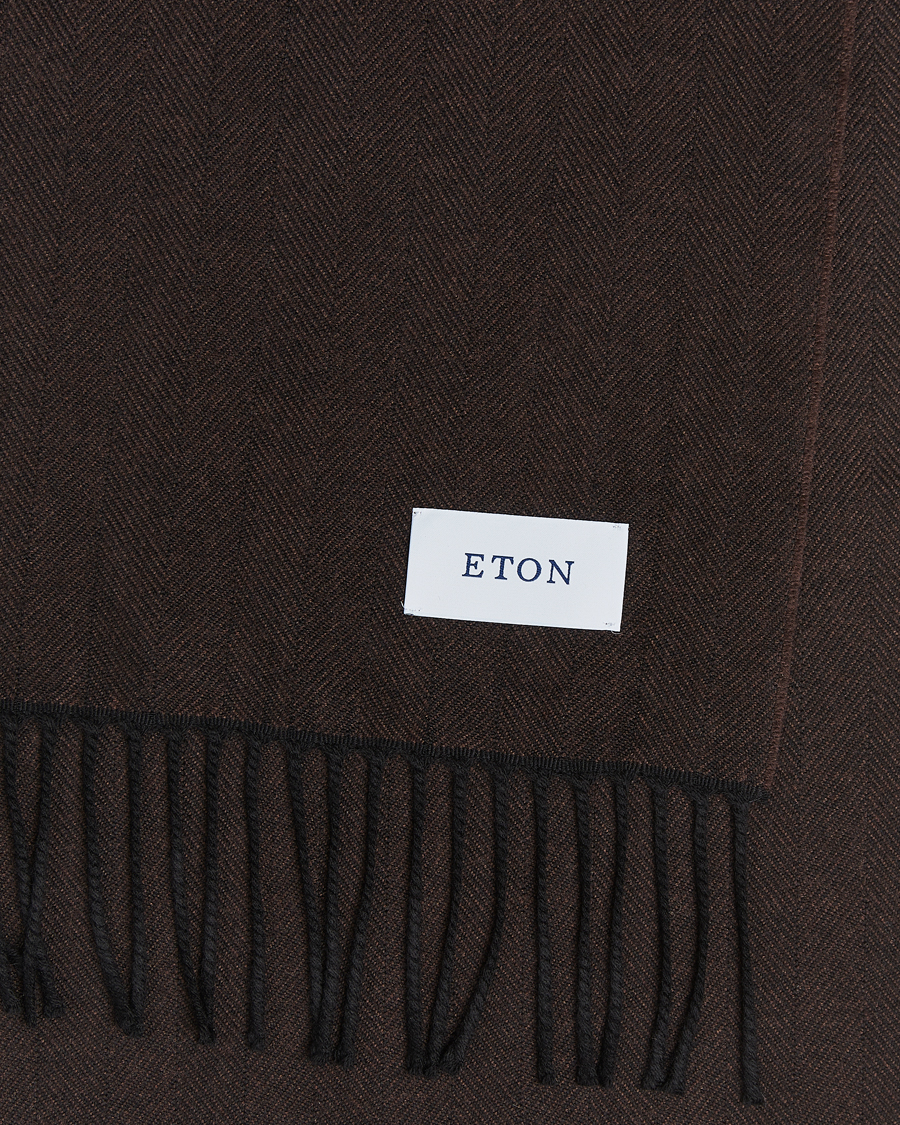 Herr |  | Eton | Merino Wool Herringbone Scarf Dark Brown