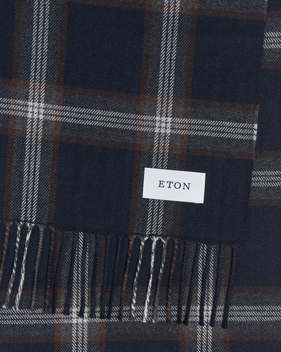 Herr |  | Eton | Merino Wool Checked Scarf Navy Blue