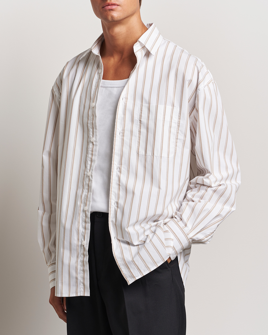 Herr | Skjortor | Filippa K | Classic Relaxed Striped Shirt Light Brown/Canvas Beige