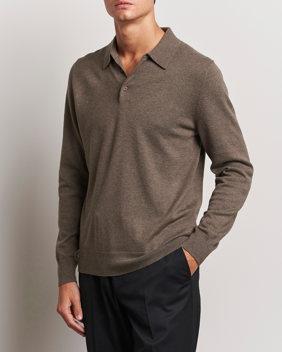 Herr | Tröjor | Filippa K | Knitted Polo Shirt Dark Sage Melange
