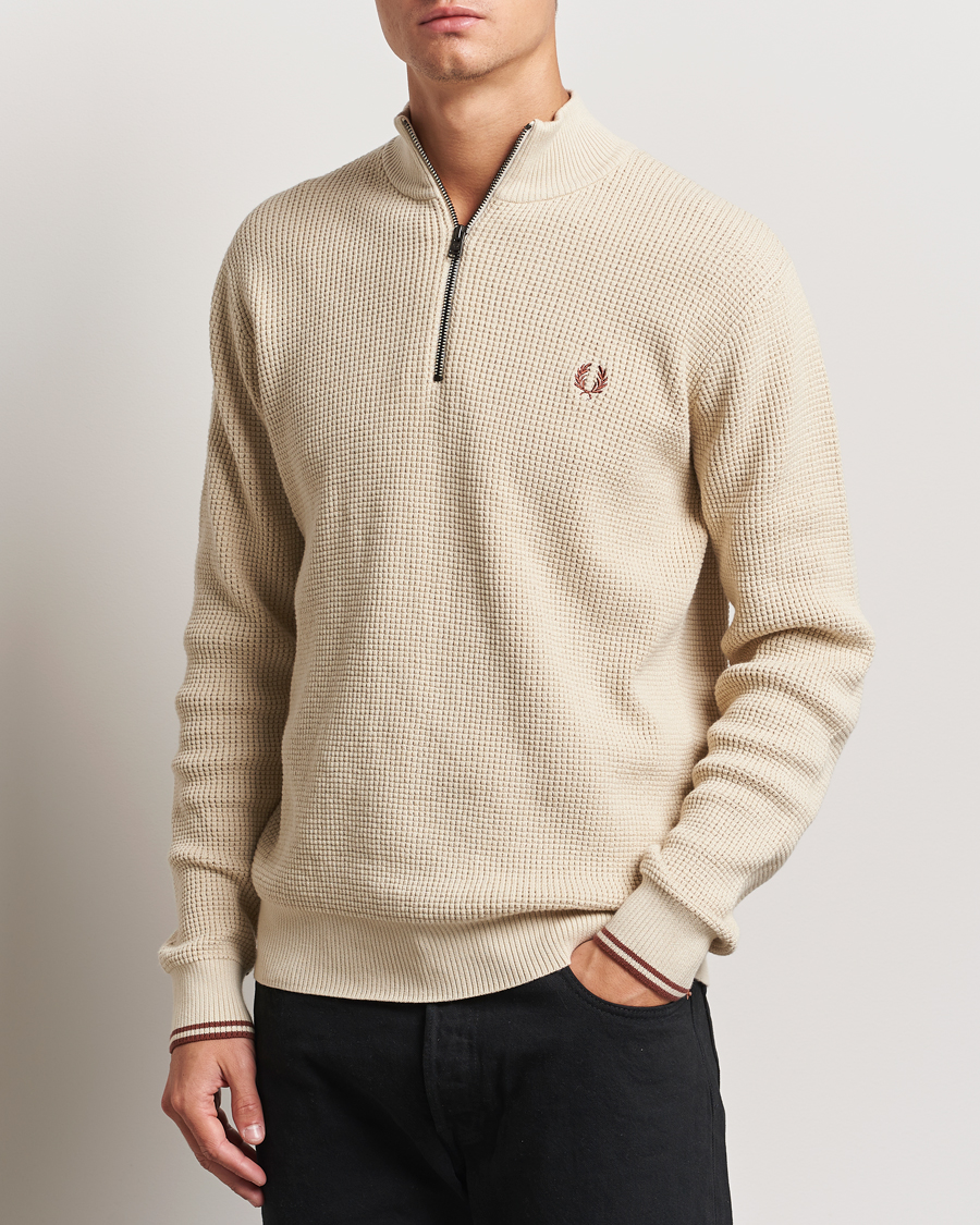 Herr |  | Fred Perry | Waffle Stitch Half Zip Oatmeal