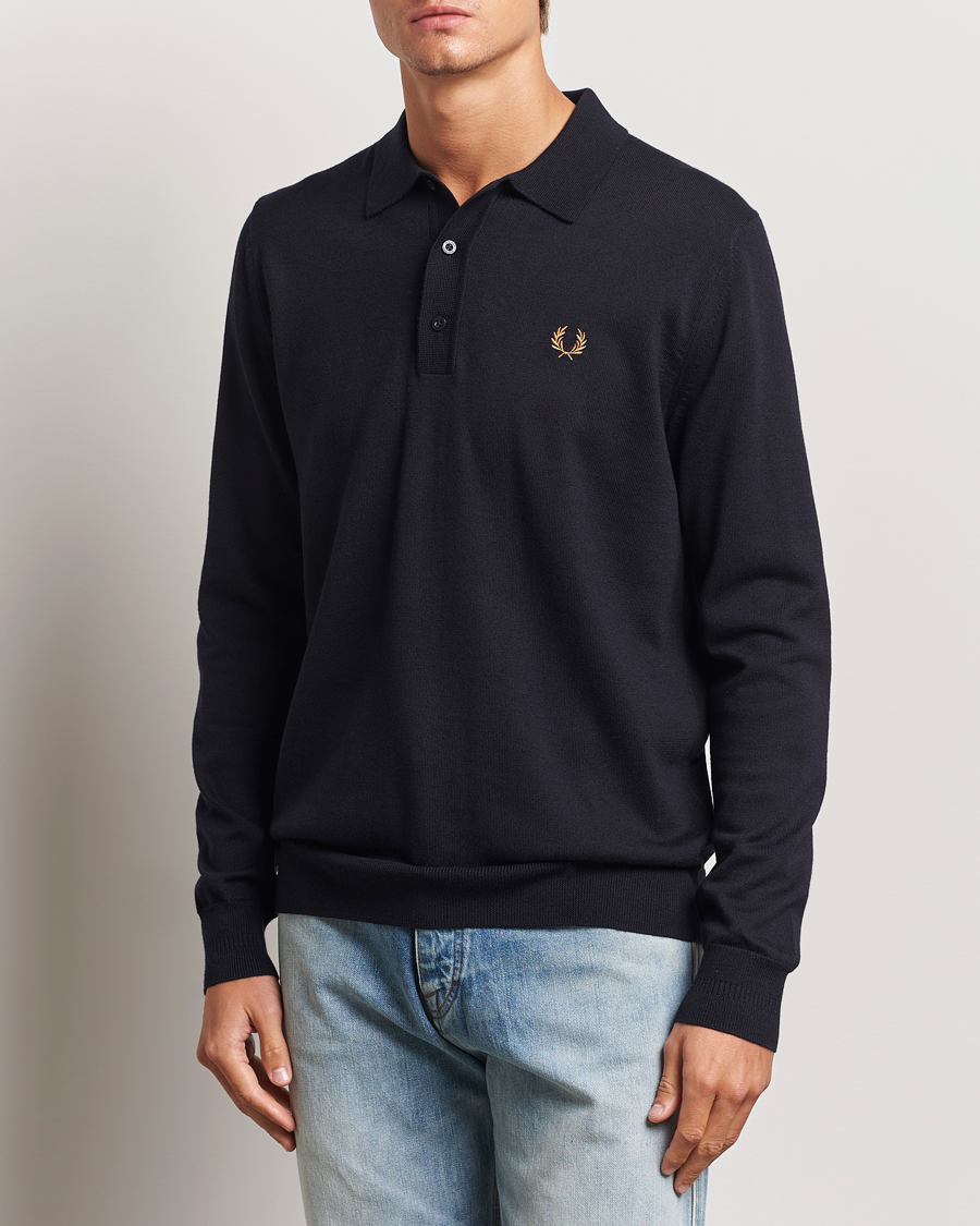 Herr |  | Fred Perry | Knitted Long Sleeve Polo Navy