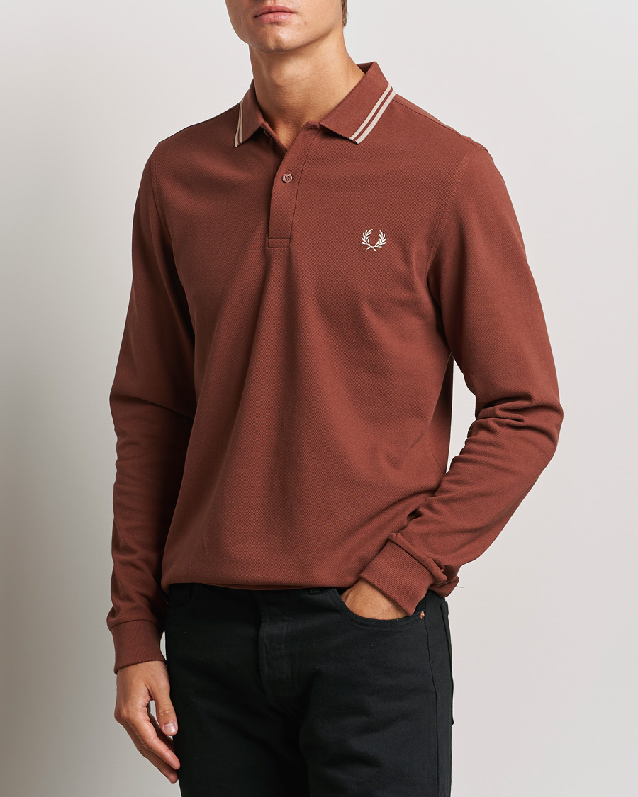 Herr | Långärmade pikéer | Fred Perry | Twin Tipped Long Sleeve Polo Shirt Whiskey Brown