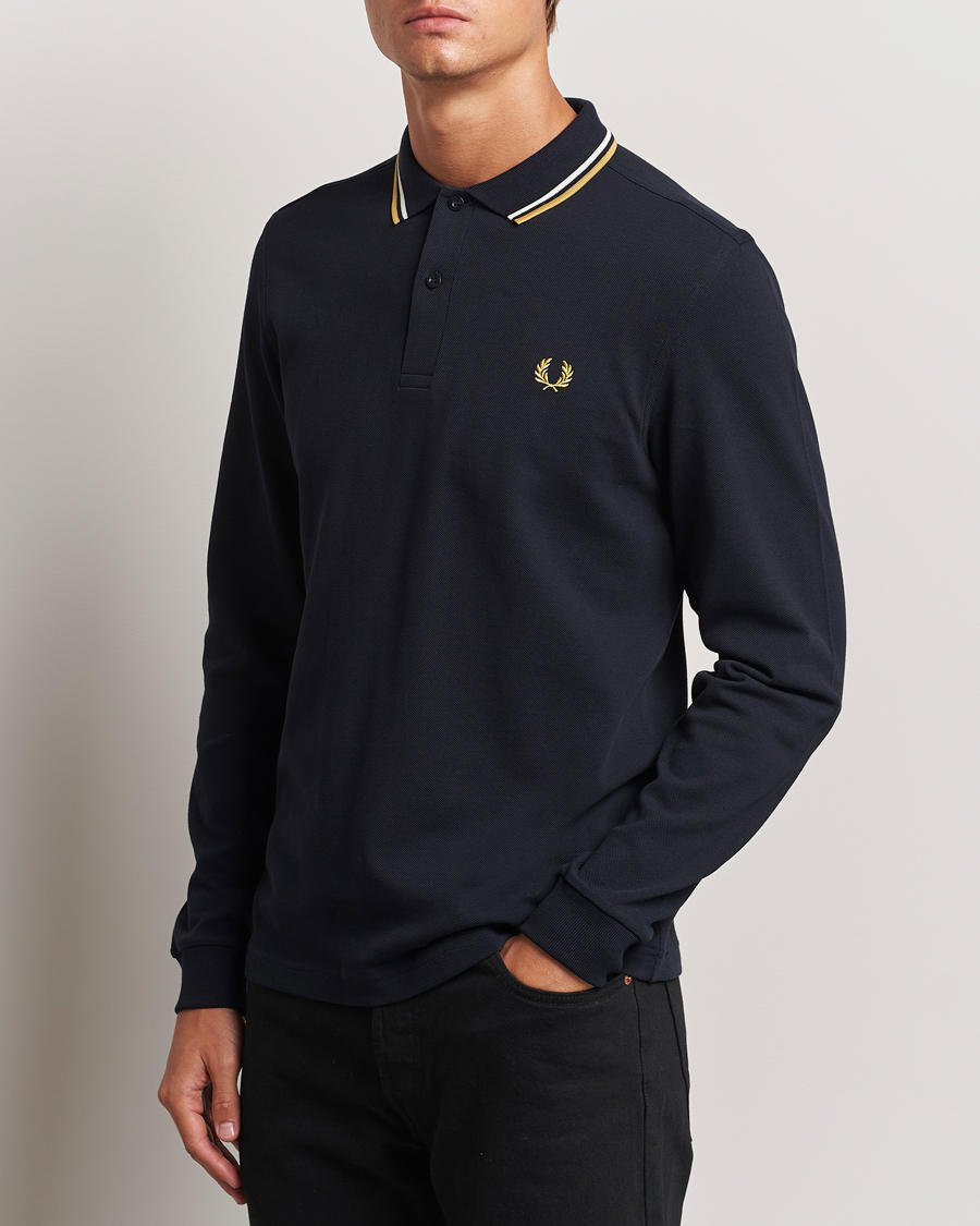 Herr |  | Fred Perry | Twin Tipped Long Sleeve Polo Shirt Navy