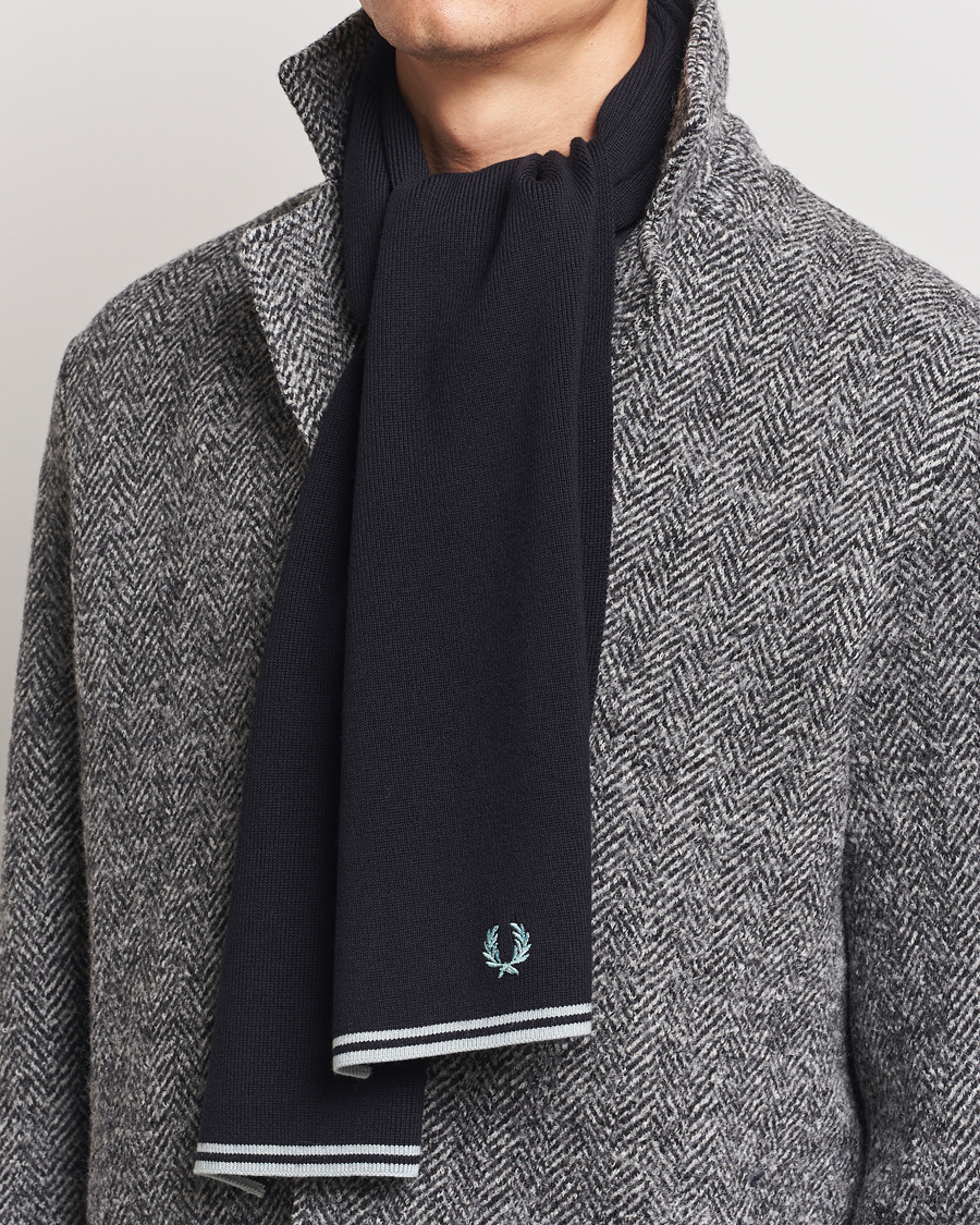 Herr |  | Fred Perry | Twin Tipped Merino Wool Scarf Navy