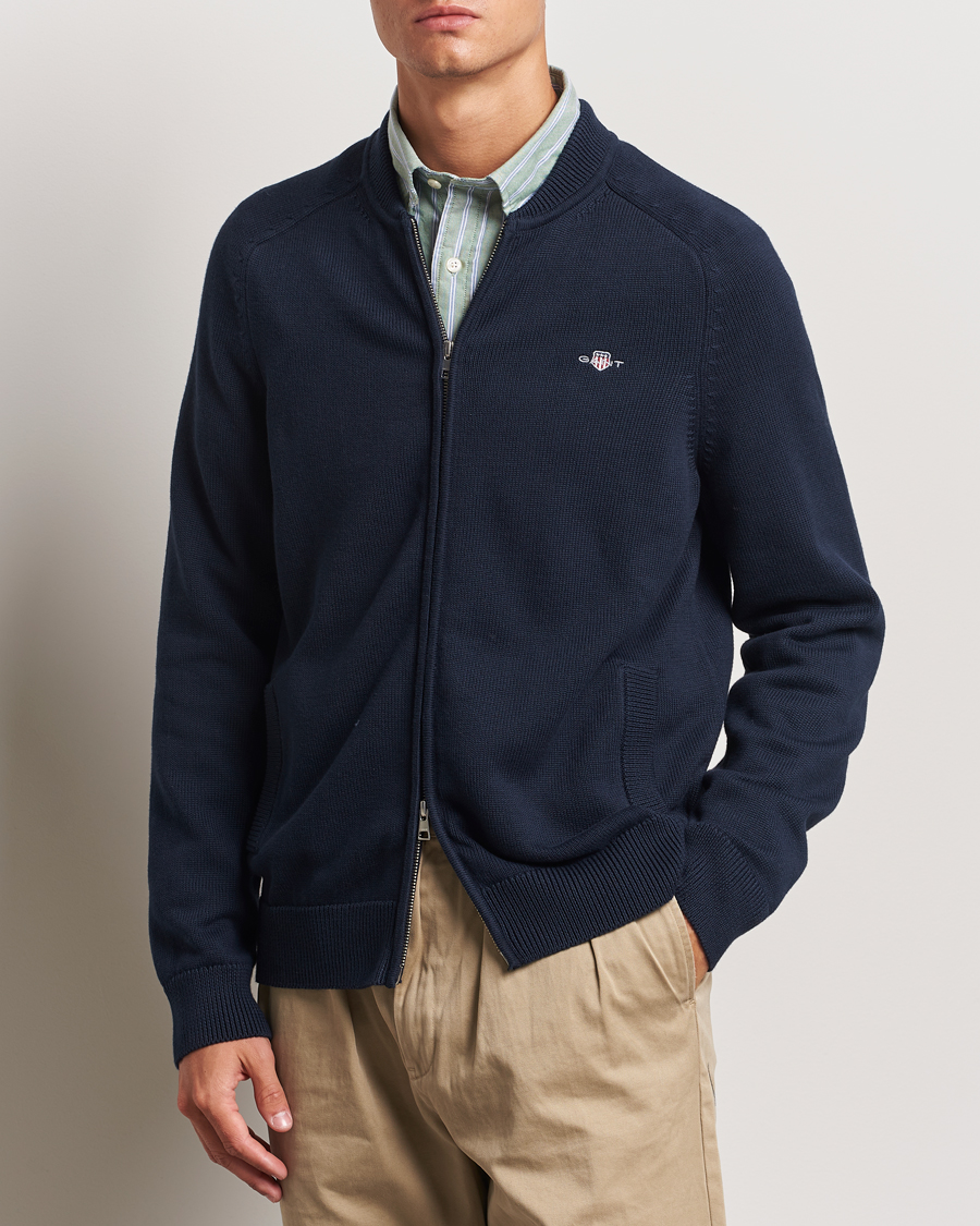 Herr |  | GANT | Casual Cotton Bomber Cardigan Evening Blue