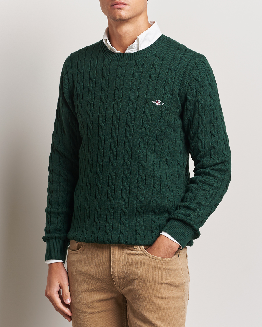 Herr |  | GANT | Cotton Cable Crew Neck Tartan Green