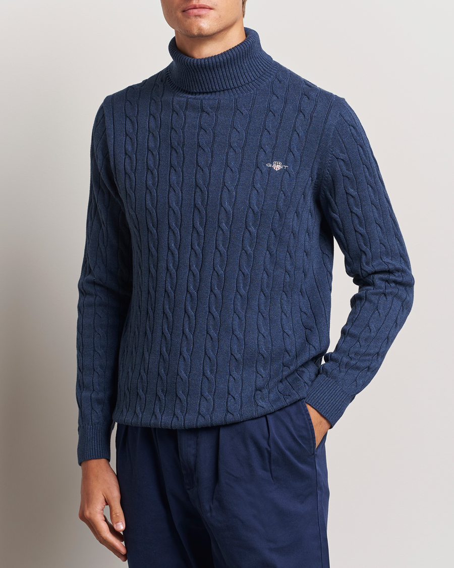 Herr |  | GANT | Cotton Cable Turtle Neck Dark Jeans Blue Melange