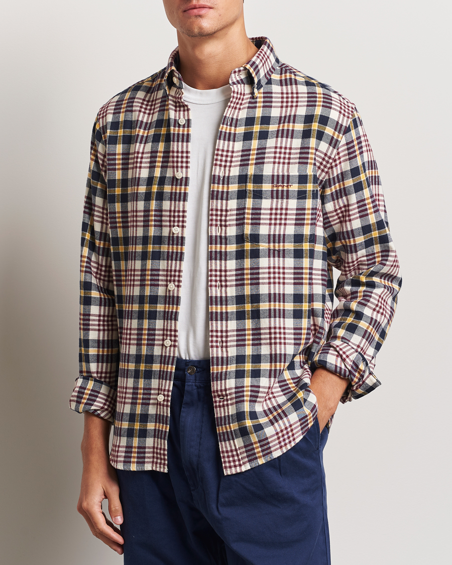 Herr |  | GANT | Regular Flannel Plaid Shirt Cream