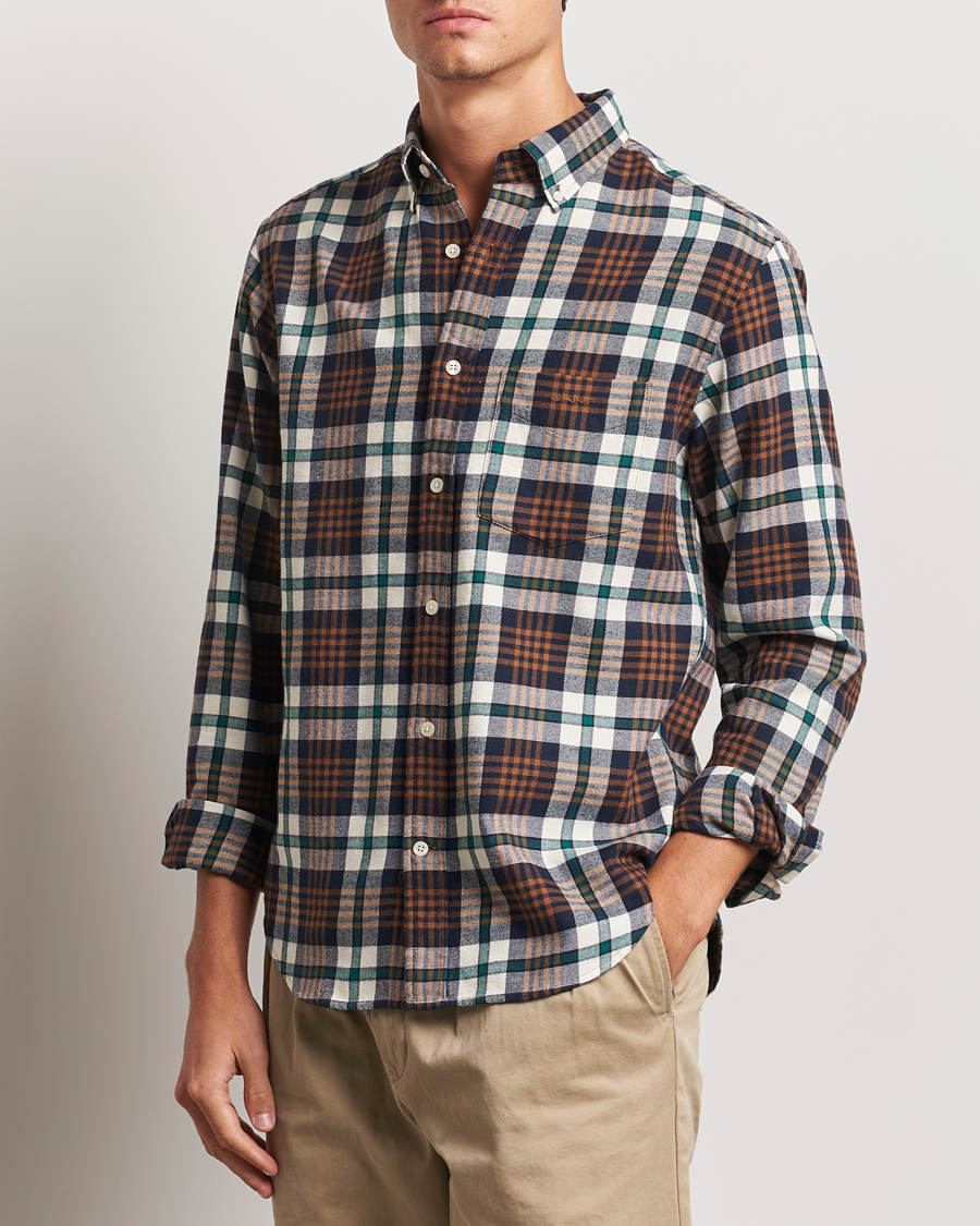 Herr |  | GANT | Regular Flannel Plaid Shirt Cacao Brown