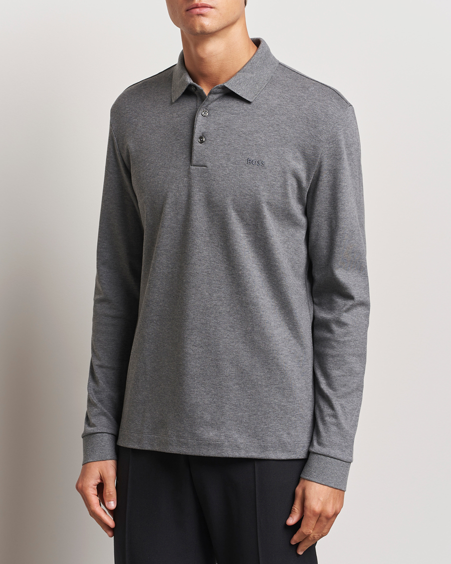 Herr |  | BOSS BLACK | Pado Mercerized Long Sleeve Polo Medium Grey