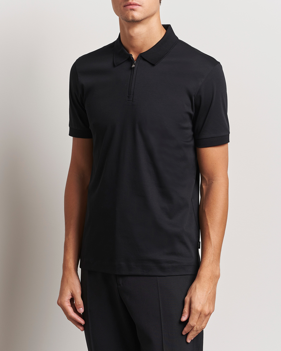 Herr | Pikéer | BOSS BLACK | Paras Mercerized Half Zip Polo Black