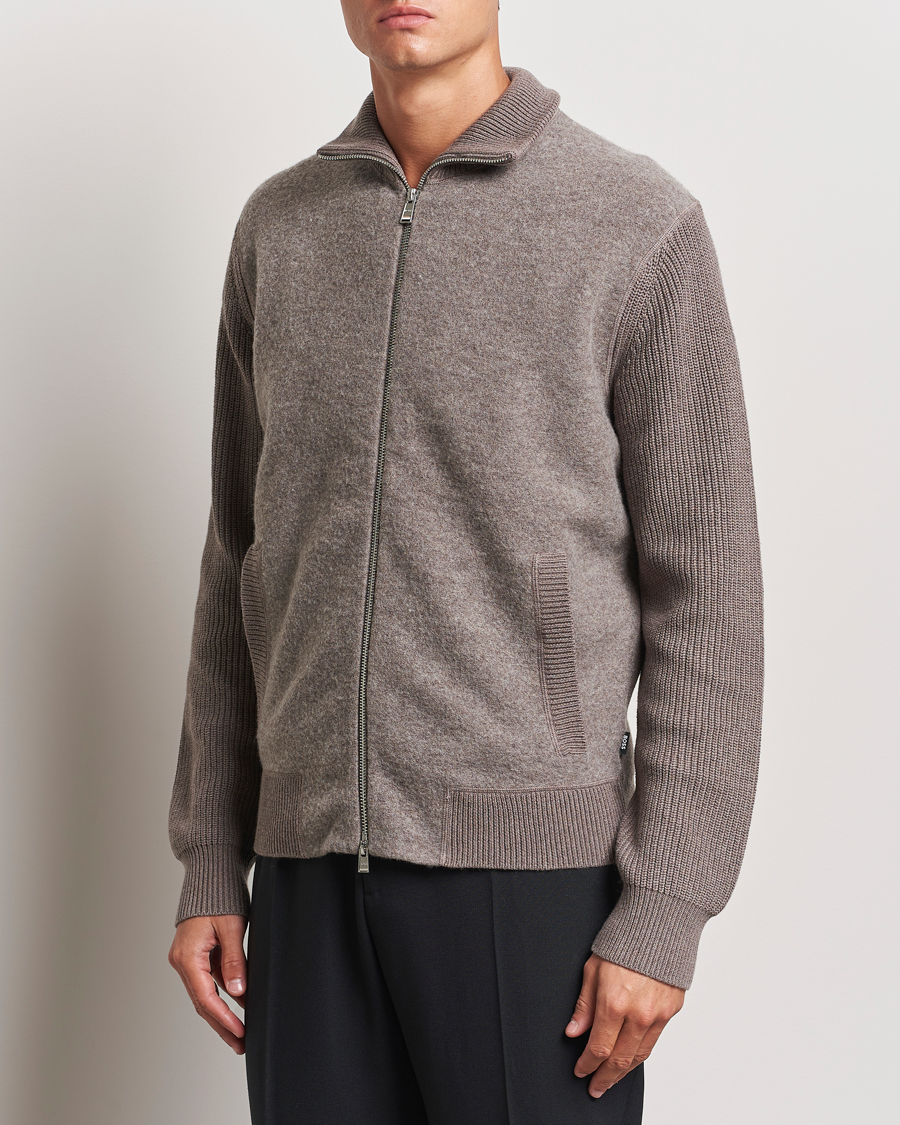 Herr |  | BOSS BLACK | Emeraviglio Wool/Cotton Full Zip Dark Beige