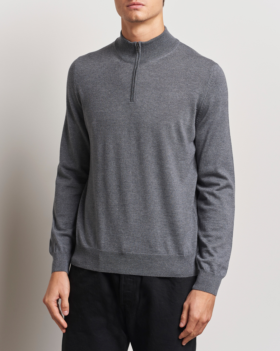 Herr |  | BOSS BLACK | Ebenji Merino Knitted Half Zip Medium Grey