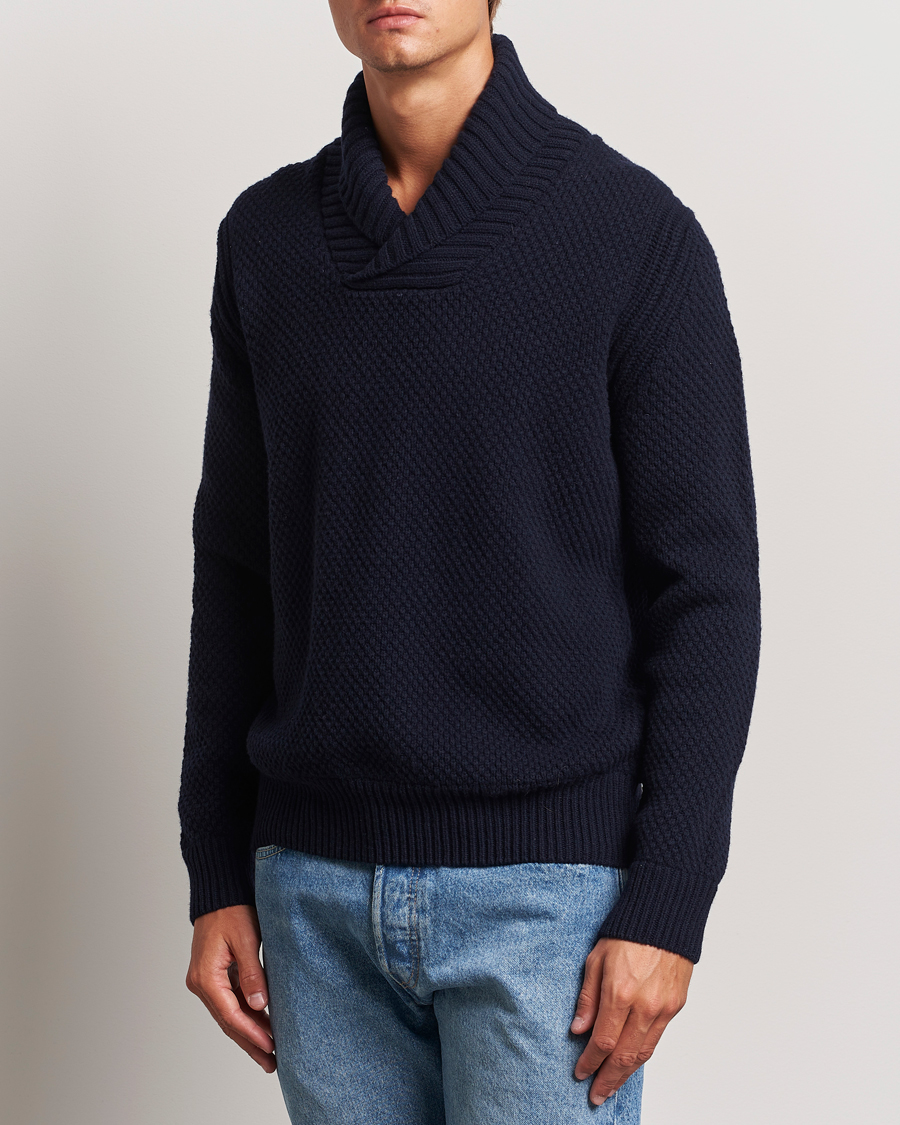 Herr |  | BOSS ORANGE | Amadon Knitted Shawl Collar Sweater Dark Blue