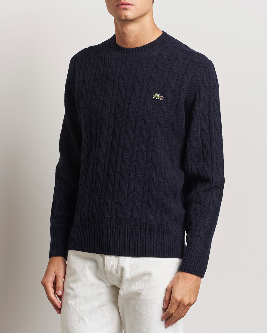 Herr |  | Lacoste | Carded Wool Cable Crew Neck Navy