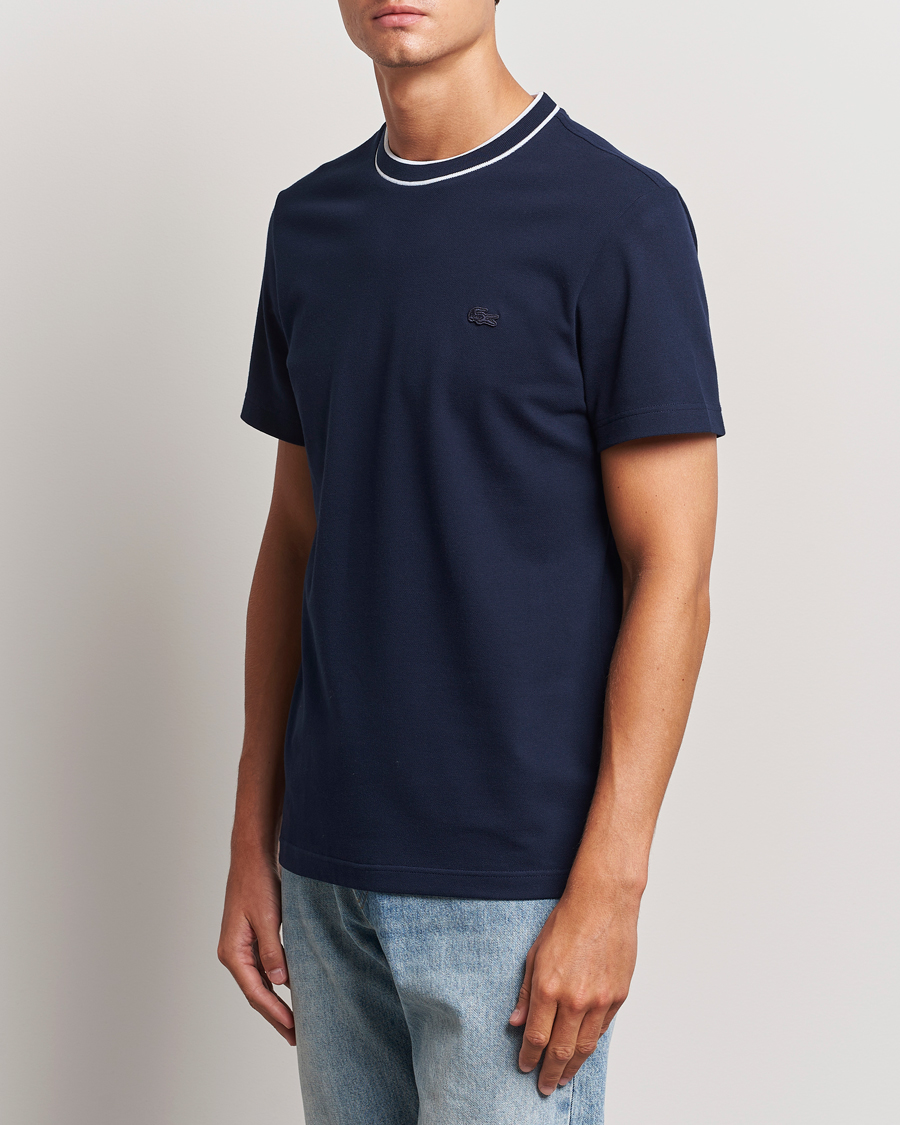 Herr |  | Lacoste | Contrast Rib Piqué T-Shirt Navy