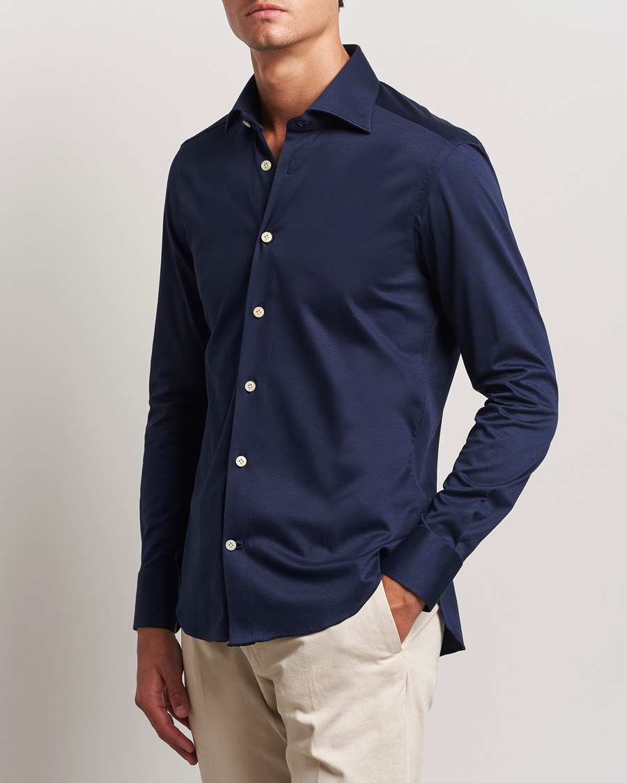 Herr | Skjortor | Kiton | Cotton Jersey Shirt Navy